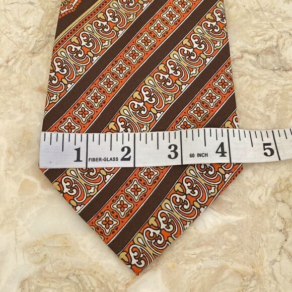 Vintage Lanvin 1970’s Wide Tie Brown Orange Tan - Picture 7 of 7